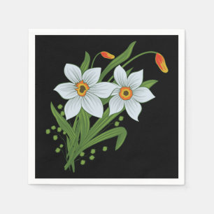 Tulpaner och påskliljor Blommor Svart Bakgrund Pappersservett