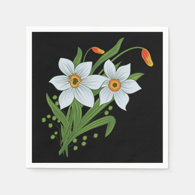 Tulpaner och påskliljor Blommor Svart Bakgrund Pappersservett (Framsidan)