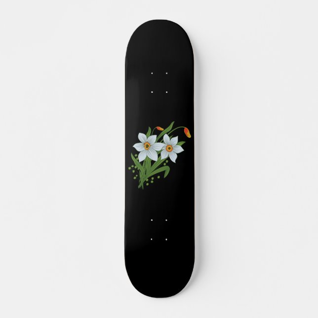 Tulpaner och påskliljor Blommor Svart Bakgrund Skateboard Bräda 21,5 Cm (Framsida)
