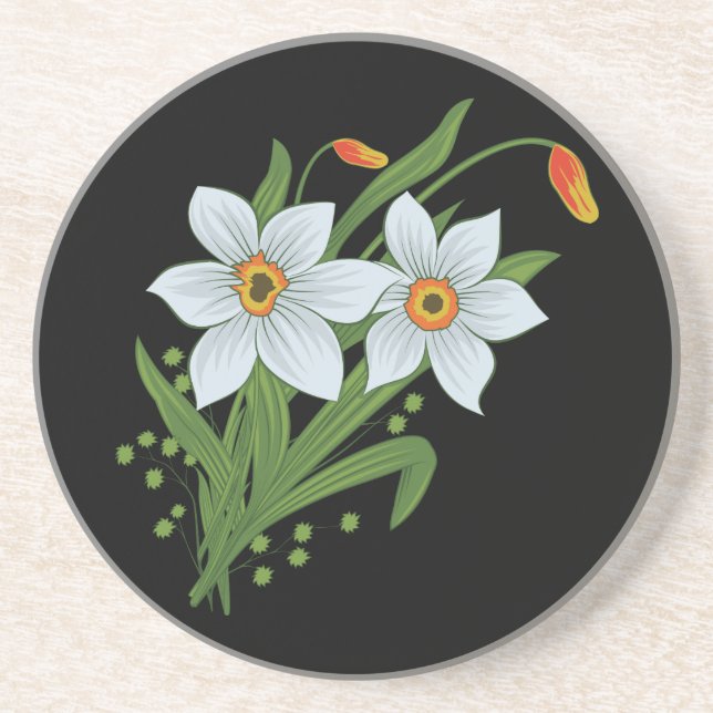 Tulpaner och påskliljor blommor svart bakgrund underlägg (Framsidan)