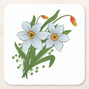 Tulpaner och påskliljor blommor underlägg papper kvadrat