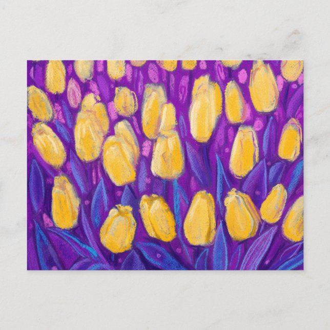 Tulpanfält, vårblommor Blommig Gul Violett Vykort (Framsida)