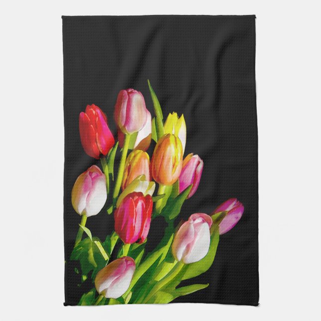 Tulpanfärgning - originalblomma kökshandduk (Vertikal)