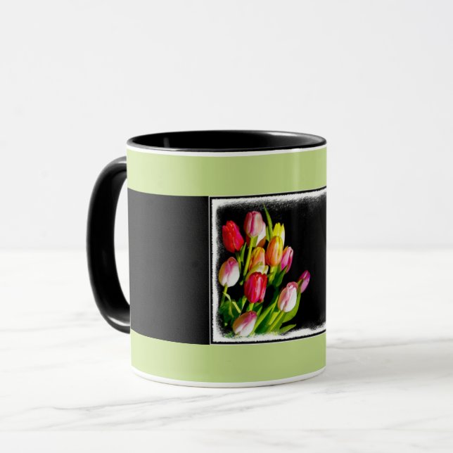 Tulpanfärgning - originalblomma mugg (Framsida vänster)