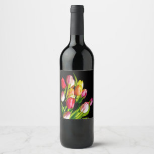 Tulpanfärgning - originalblomma vinflaska etikett