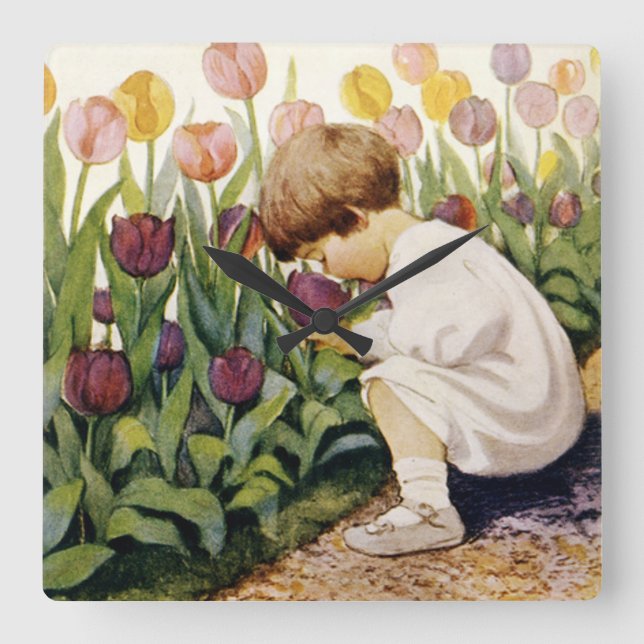 Tulpanträdgård Fyrkantig Klocka (Framsida)