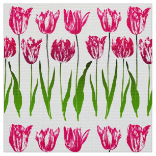 Tulpanträdgårdtryck i Fuchsia rosor och grönt Tyg