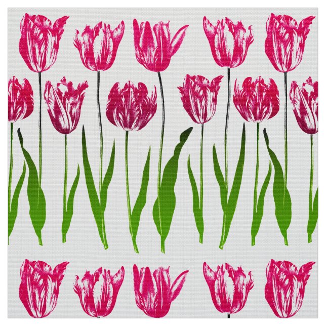 Tulpanträdgårdtryck i Fuchsia rosor och grönt Tyg (Provkarta)