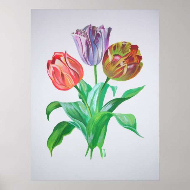Tulpantrio - färgstarka konstblommor poster (Framsidan)
