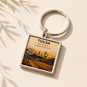 Tulsa Gateway Route 66 Skyline Minne Fyrkantig Silverfärgad Nyckelring