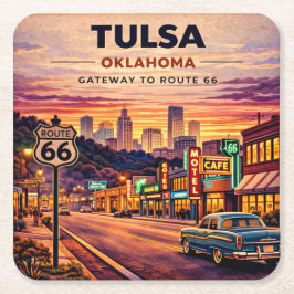 Tulsa Neon Route 66 Bordplatta Nostalgi Underlägg Papper Kvadrat