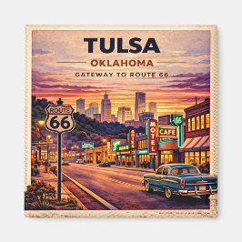 Tulsa Neon Route 66 Kylskåp Flashback Magnet