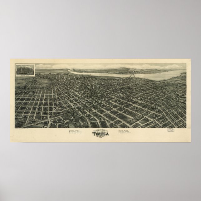 Tulsa Oklahoma 1918 Antique Panoramic Karta Poster (Framsidan)