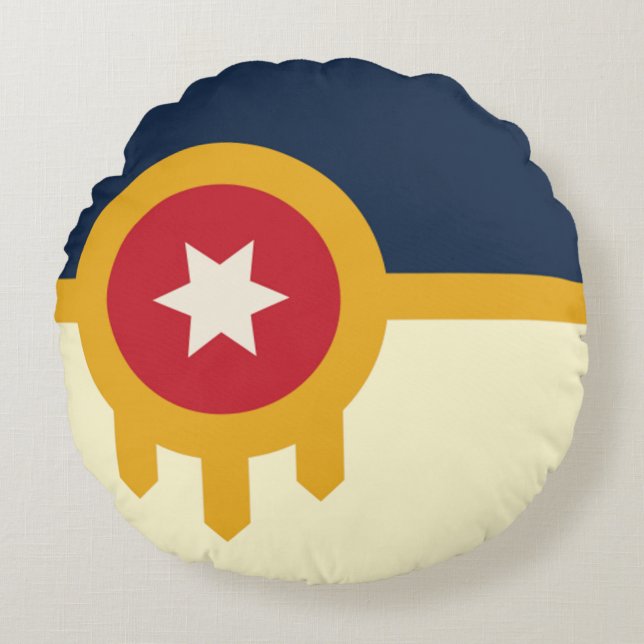 Tulsa (Oklahoma) City flagga Rund Kudde (Framsidan)