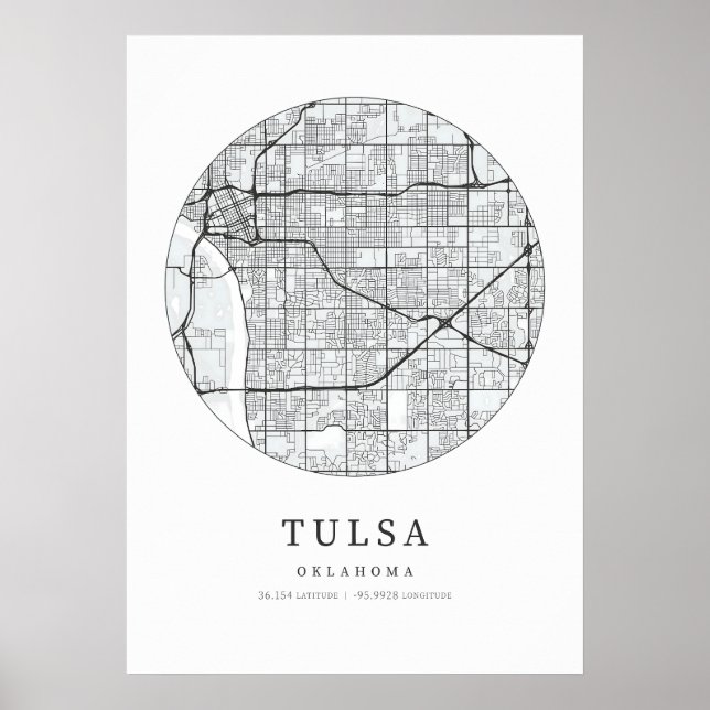 Tulsa Oklahoma City Karta Poster (Framsidan)