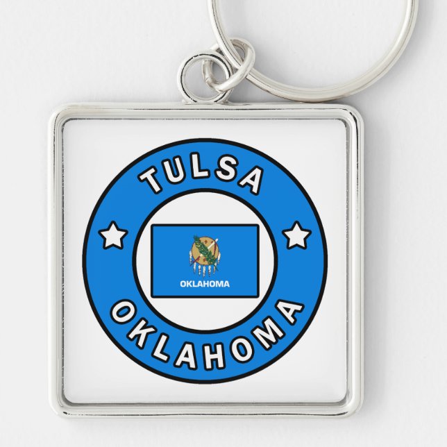 Tulsa Oklahoma Fyrkantig Silverfärgad Nyckelring (Framsidan)