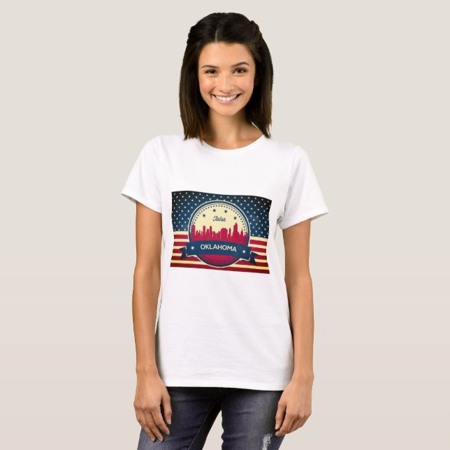 Tulsa Oklahoma Retro Skyline T Shirt (Hel framsida)