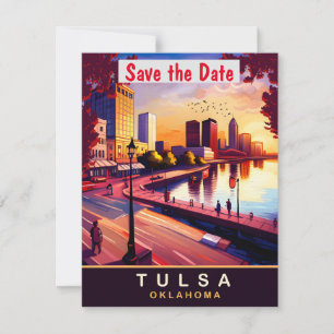 Tulsa Oklahoma Riverfront Solnedgång Bröllop Spara Datumet