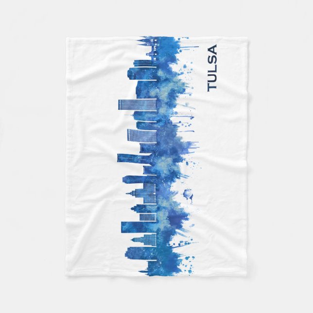 Tulsa Oklahoma Skyline Blue Fleecefilt (Framsidan)