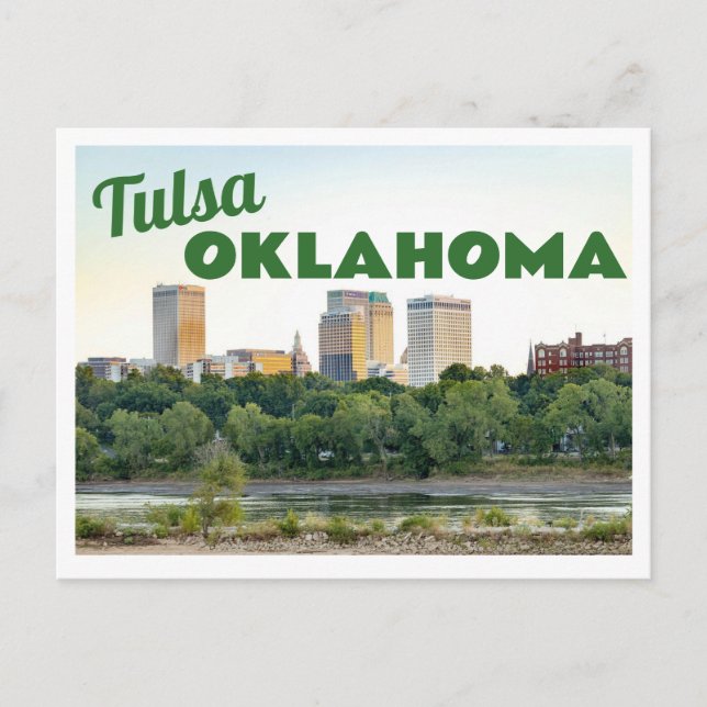 Tulsa Oklahoma Stadssiluett med träd  Vykort (Framsida)