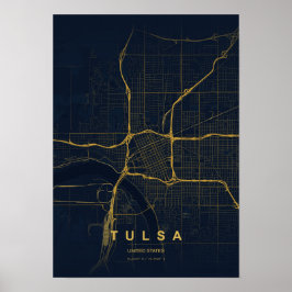 Tulsa Oklahoma Stiliserad Karttryck Poster