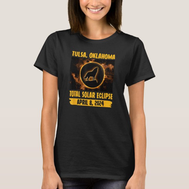 Tulsa Oklahoma Total Solar Eclipse Varg Howling vi T Shirt (Framsida)