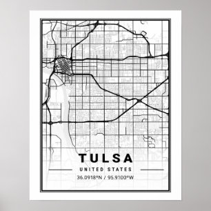 Tulsa Oklahoma USA Travel City Karta Poster