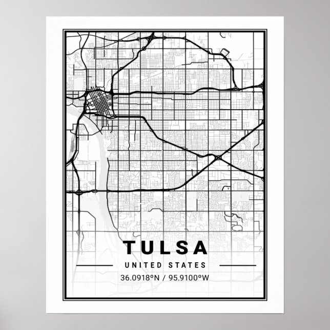 Tulsa Oklahoma USA Travel City Karta Poster (Framsidan)
