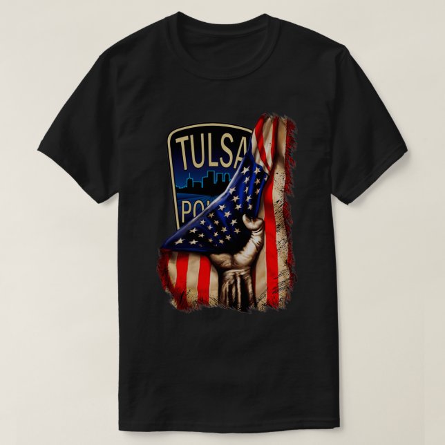 Tulsa Police Department American Flagga  T Shirt (Design framsida)