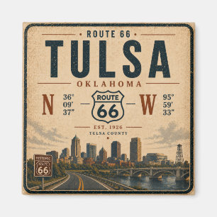 Tulsa Route 66 Kylskåp Koordinater Landmärke Magnet
