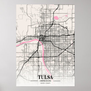 Tulsa - Stater Neapolitan City Karta Poster