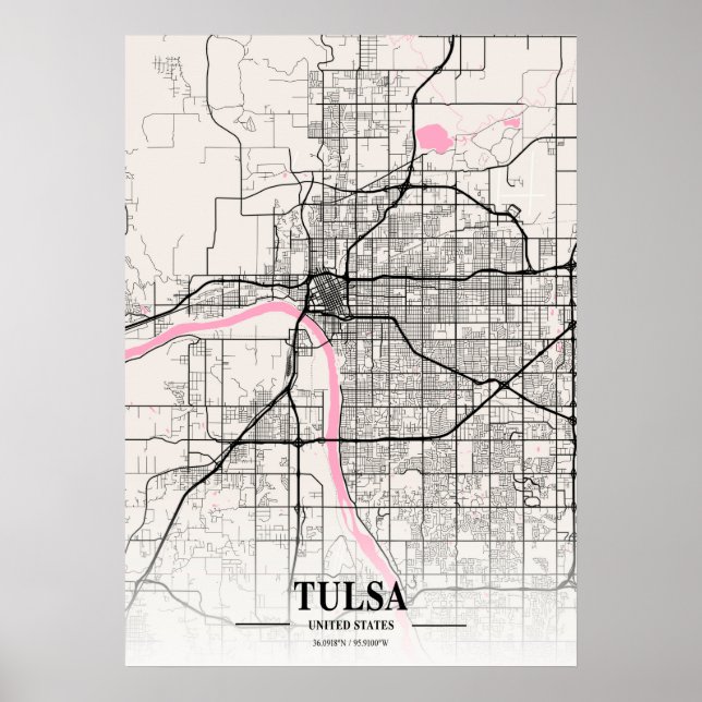 Tulsa - Stater Neapolitan City Karta Poster (Framsidan)