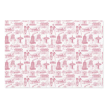 Tulsa Toile Red Wrapping Papper Flat Lakan set av 