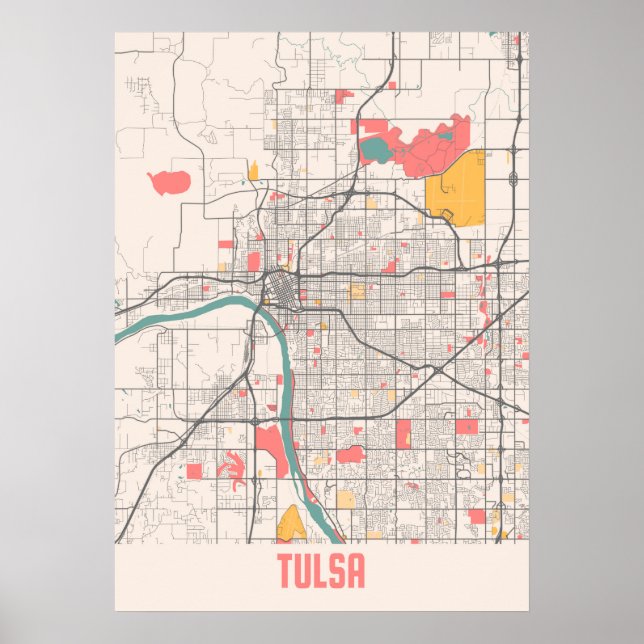 Tulsa - United Stater Chalk City Karta Poster (Framsidan)