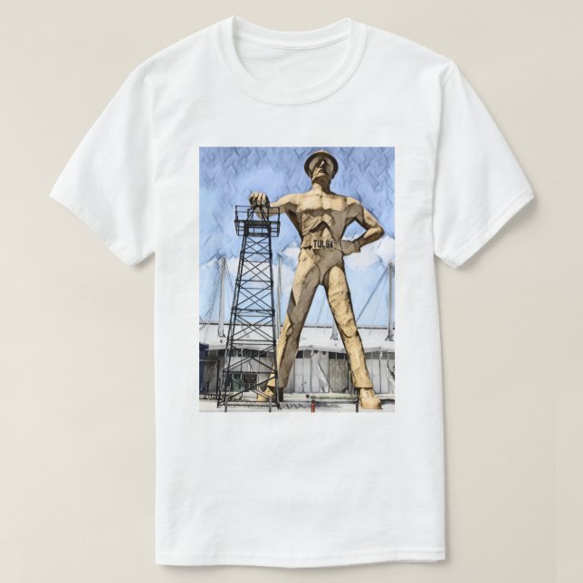 Tulsas Golden Driller-staty-vattenfärgsmålning T Shirt (Design framsida)