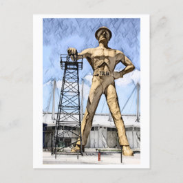 Tulsas Golden Driller-staty-vattenfärgsmålning Vykort