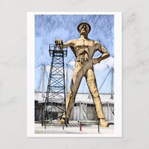 Tulsas Golden Driller-staty-vattenfärgsmålning Vykort
