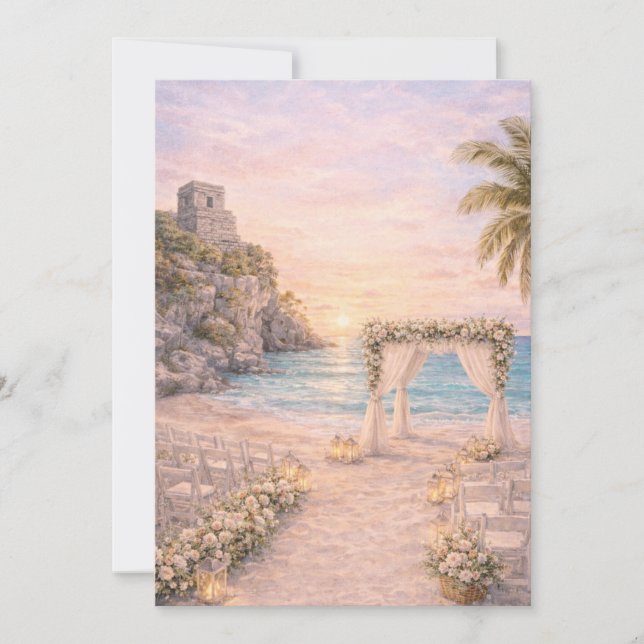 Tulum Beach Bröllopsinbjudan | Redigerbar Inbjudningar (Framsida)