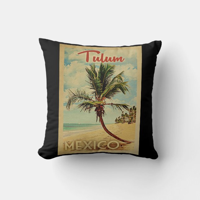 Tulum Handflatan Träd Vintage resor Kudde (Framsida)
