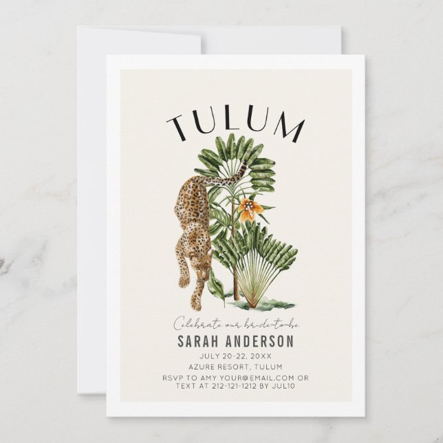 Tulum Leopard Bachelorette Helg Intern QR Inbjudningar (Framsida)