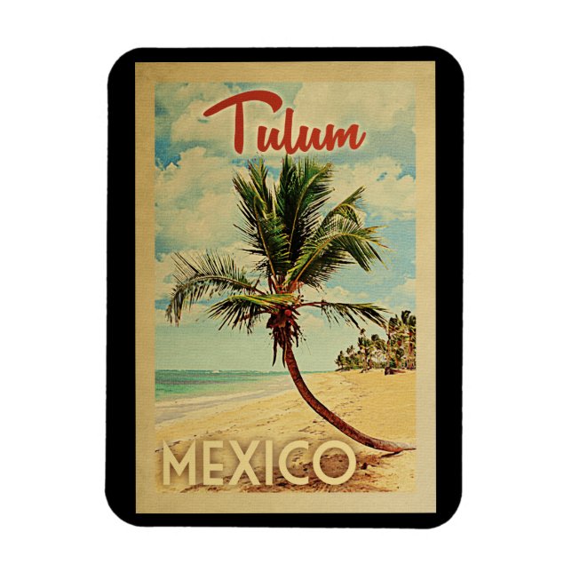Tulum Magnet Handflatan Träd Vintage resor (Vertikal)