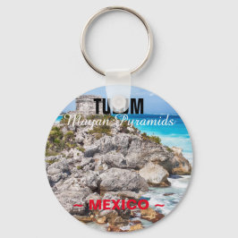Tulum Mayan Pyramids Mexico Button Keychain Nyckelring
