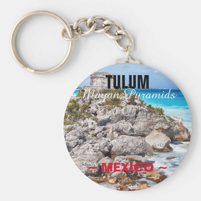 Tulum Mayan Pyramids Mexico Button Keychain Nyckelring (Framsidan)