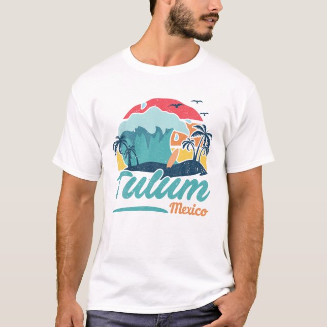 Tulum Mexico Beach Sommar Surfing Sunset Handflata T Shirt (Framsida)