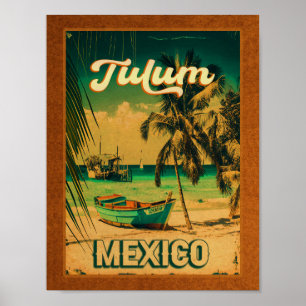 Tulum Mexico Handflatan Träd Vintage resor Souveni Poster