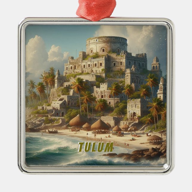 Tulum Mexico liggande Vintage resor Julgransprydnad Metall (Framsidan)