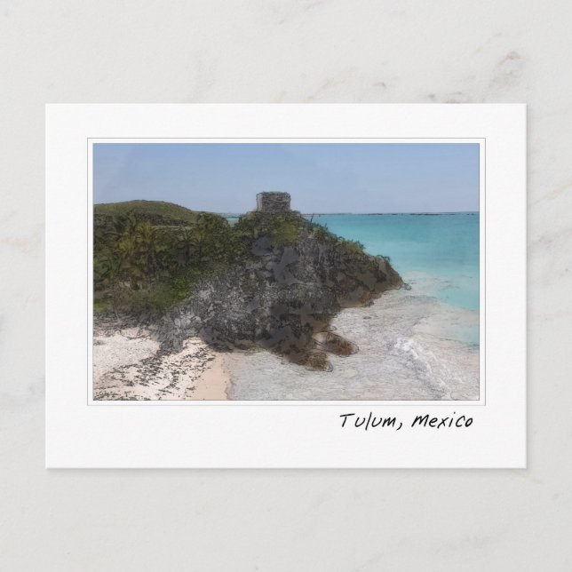 Tulum Mexico Mayan Ruin Ocean Postcard Vykort (Framsida)