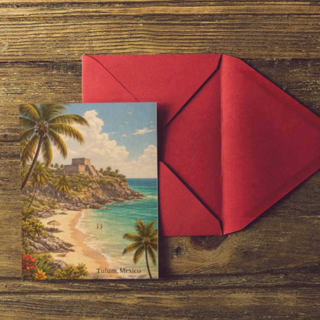 Tulum Mexico Retro Beach Destination Vykort (Tulum Mexico Retro Beach Destination Postcard
)