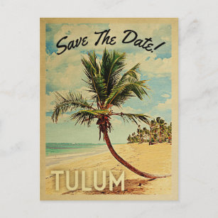Tulum Mexico Save Date Vintage Beach Handflatan Tr Meddelande Vykort