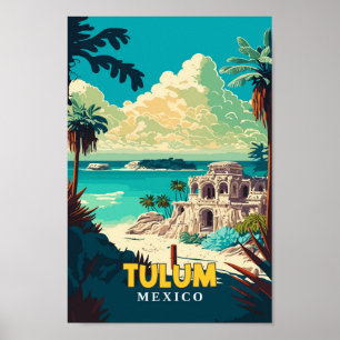 Tulum Mexico Travel Art Vintage Illustration Poster